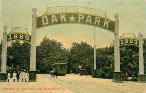 California C-1910 Sacramento Entrance Oak Park Trolley Newman Postcard 23-11294