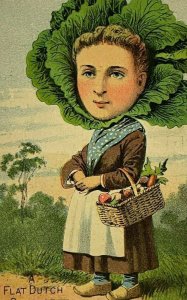 1880s Flat Dutch Cabbage Lady w/ Cabbage Head Horse Manure Ad New York