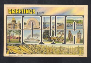 GREETINGS FROM IOWA VINTAGE LARGE LETTER POSTCARD CURT TEICH