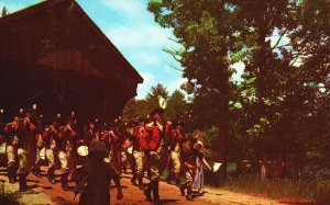 Vintage Postcard Fife and Drum Corps Covered Bridge Muster Day Sturbridge Mass.