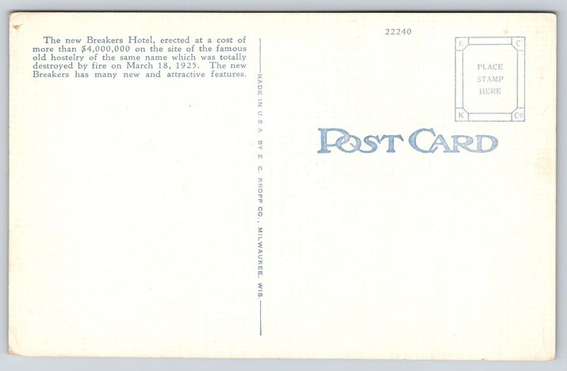 Palm Beach Florida~The Breakers Hotel~Flag~Renaissance Revival~Linen Postcard