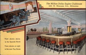 MILWAUKEE WI Million Dollar Eagles Clubhouse Interior Old Postcard