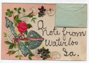 Waterloo Iowa Greetings Novelty Mini Envelope Glitter Antique Postcard J76943