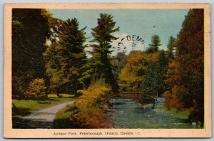 Postcard Peterborough Ontario c1945 Jackson Park Split Ring Cancel Demorestville