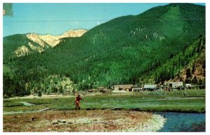 Man Fishing Mountain Range At Red River New Mexico Fishing Postcard Posted 1956