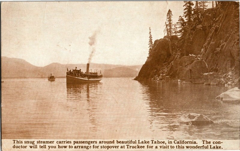 Steamer on Lake Tahoe CA c1912 Vintage Postcard A36