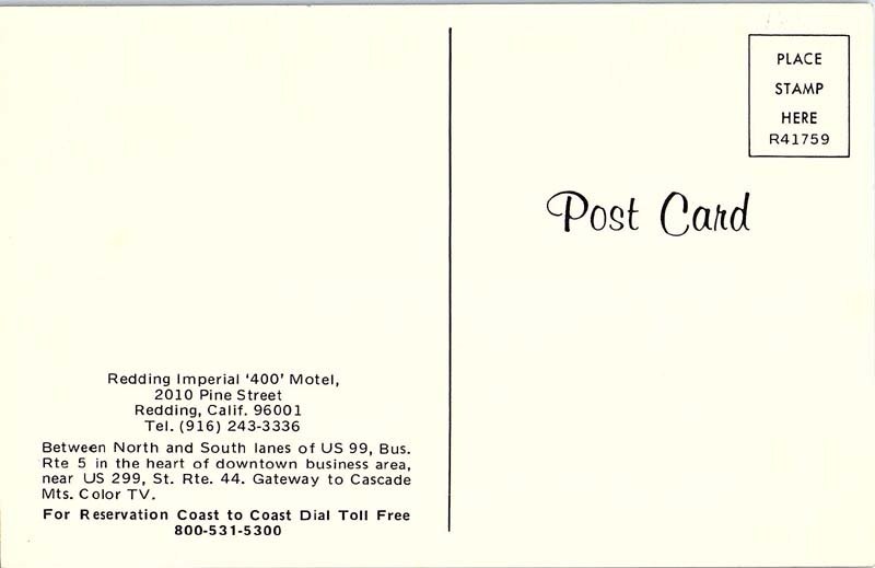 Postcard MOTEL SCENE Redding California CA AI6664