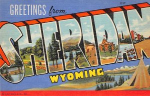 SHERIDAN Large Letter Greetings WYOMING Teepee c1940s Linen Vintage Postcard