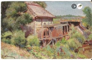 Old Mill with Water Wheel Artist Signed Pre 1907 Undivided Back Postcard Vintage