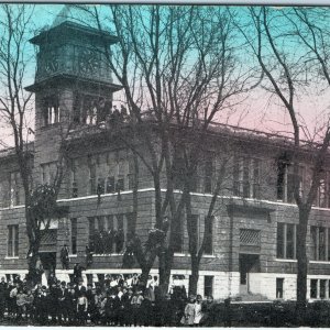 c1900s Keota Iowa Dangerous Students on Roof High School Lith Photo Postcard A83