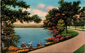 Greetings Kinsman Ohio OH Old Boat Lake Sunset Swimming VTG Postcard UNP Unused 