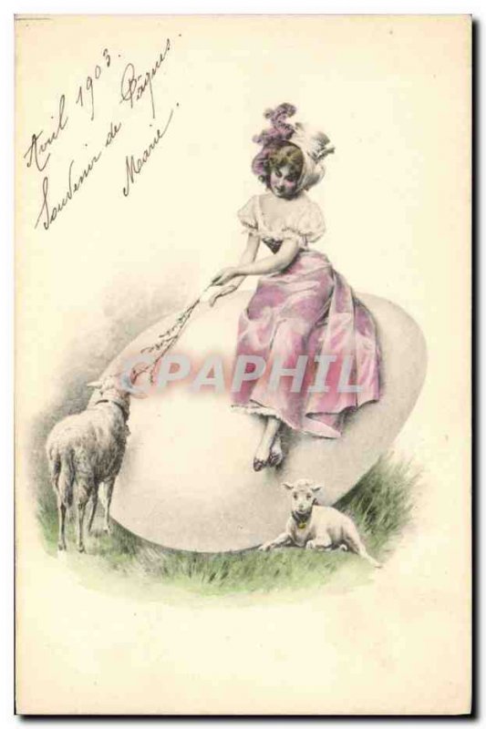 Old Postcard Fantaisie Lamb Egg