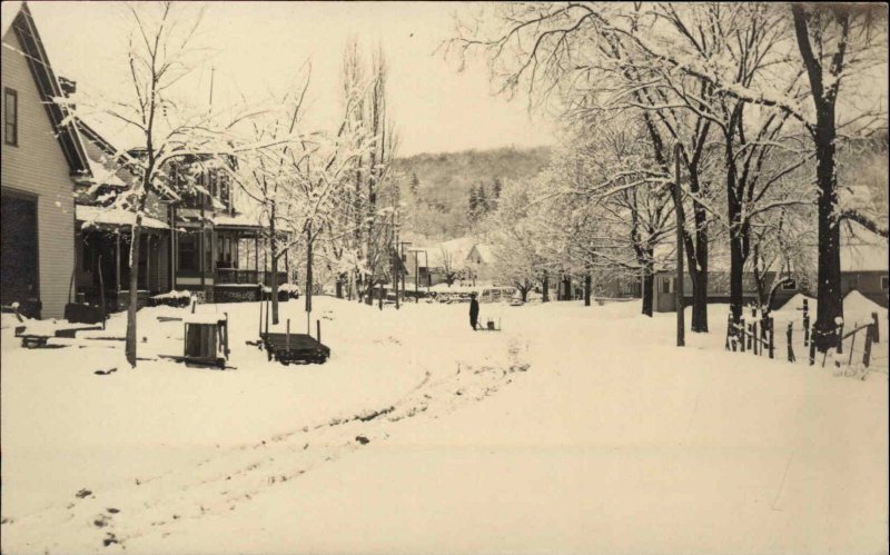 Berry Mills Maine ME Winter Street Scene c1910 Vintage Real Photo Postcard