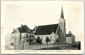 Catholic Church School And Parsonage Cherokee Iowa IA Antique Postcard