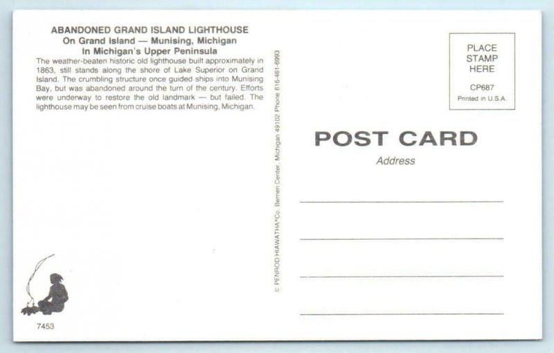 MUNISING, MI Michigan ~ Abandoned GRAND ISLAND LIGHTHOUSE c1970s Postcard