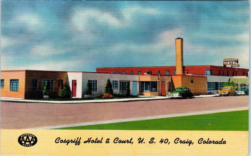 CRAIG , CO Colorado   COSGRIFF  HOTEL  c1940s  Cars  Roadside  Linen  Postcard