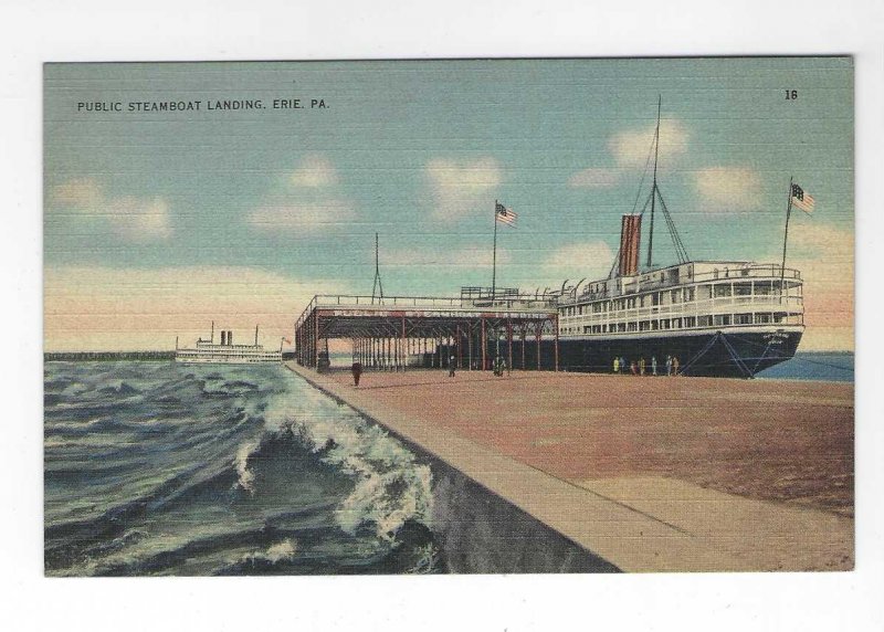 Vtg 1940's Public Steamboat Landing, Erie, PA Tichnor Views Linen Postcard