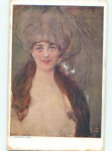 foreign Old Postcard signed EUROPEAN WOMAN IN FASHIONABLE HAT AC2484