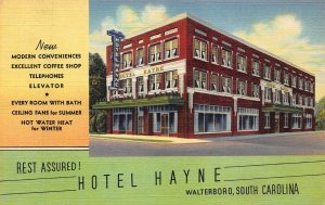 WALTERBORO SC~HOTEL HAYNE-REST ASSURED~1946 PSMK POSTCARD