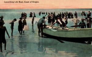 Oregon - Launching the life boat on the Coast of Oregon - c1908