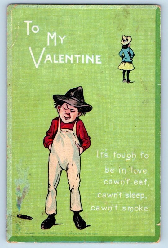 Jackson Minnesota MN Postcard Valentine Boy It's Tough To Be In Love Cawn't Eat