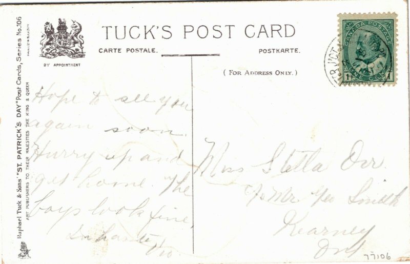Tuck Postcard St. Patrick's Day Unsigned F. Brundage Face in Shamrock 1910 M41