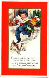 Dog and Children Merry Christmas - 1918