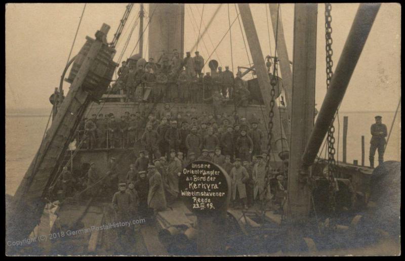 Germany 1919 WWI Turkey Navy Cover RPPC  Dampfer Steamer Kerkyra 83761