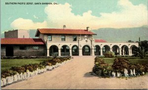 Vtg 1910s Southern Pacific Railroad Depot Santa Barbara California CA Postcard