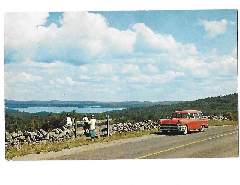 Vintage Station Wagon & People Overlook Lake Winnipesaukee New Hampshire