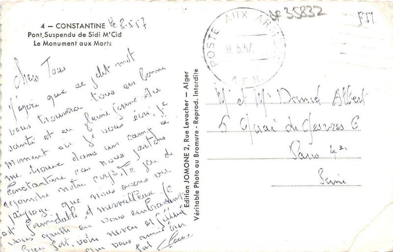 BF35832   constantine pont suspedu de sidi m cid algeria front/back scan