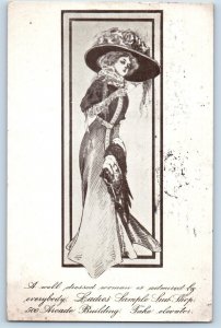 Pretty Girl Postcard Big Hat Feather Seattle Washington WA 1910 Antique Posted