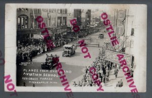 Minneapolis MINNESOTA RPPC 1918 WW1 Red Cross Parade AIRPLANES ON STREET US ARMY