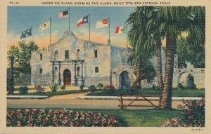 (2 cards) San Antonio TX Texas - The Alamo Built in 1718 Under Six Flags - Linen