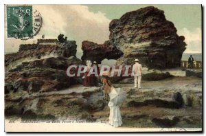 Old Postcard Biarritz La Roche Percee is low Maree