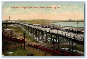 Kansas City Missouri MO Postcard U. S. Troops Crossing Intercity Viaduct c1910's