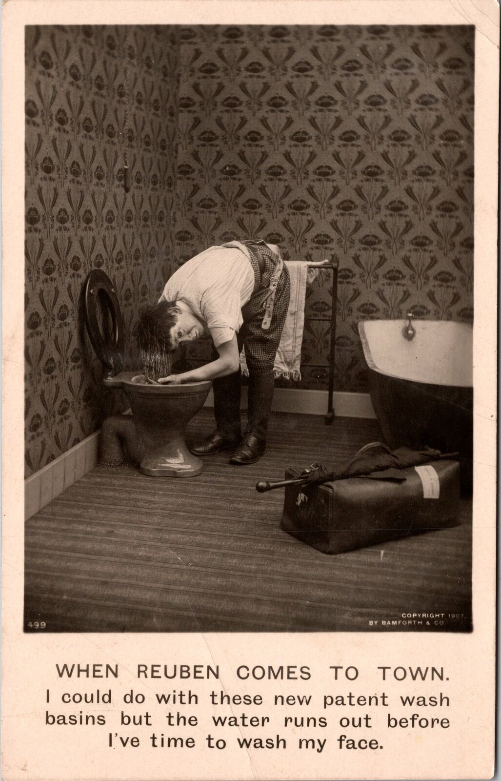 Vintage Postcard "When Reuben Comes to Town" Rppc Bamforth Humor Mailed