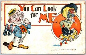 Man With Binocular Sexy Lady You Can Look For Me Comic Card Postcard