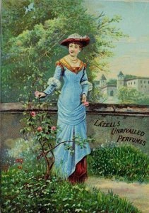 Victorian Trade Card Lazell's Perfumes Lovely Lady English Garden Roses F79