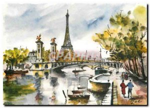 Modern Postcard Paris III Alexanddre Bridge and the Eiffel Tower