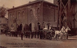 OTTAWA OHIO FIRE DEPARTMENT READY FOR DUTY POSTCARD (c. 1910)