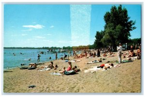 c1950's Bathing Beach Crowd Sun Bathing Family Tourists Clear Lake Iowa Postcard