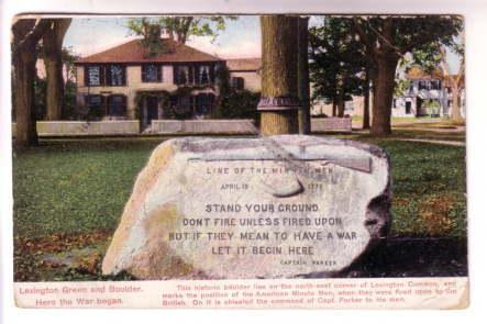 Here the War Began, Lexington Green and Boulder, Used 1907 Flag Cancel