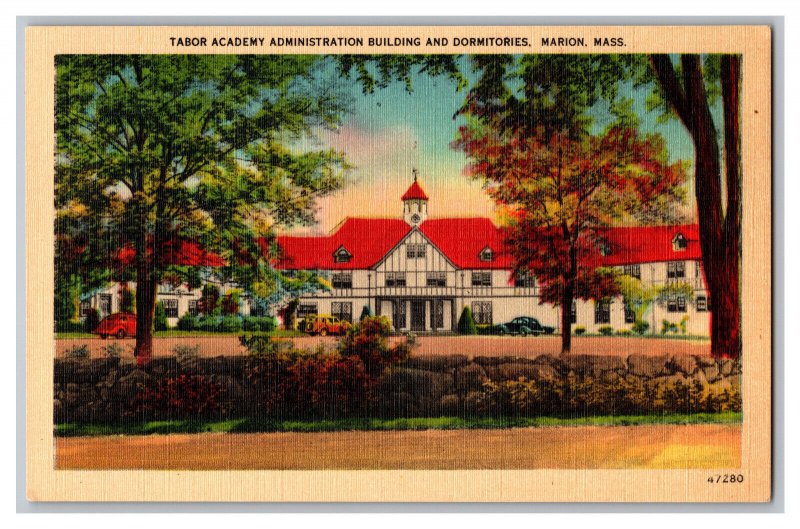 Postcard MA Tabor Academy Admin. Bldg Dormitories Marion Mass. Massachusetts 