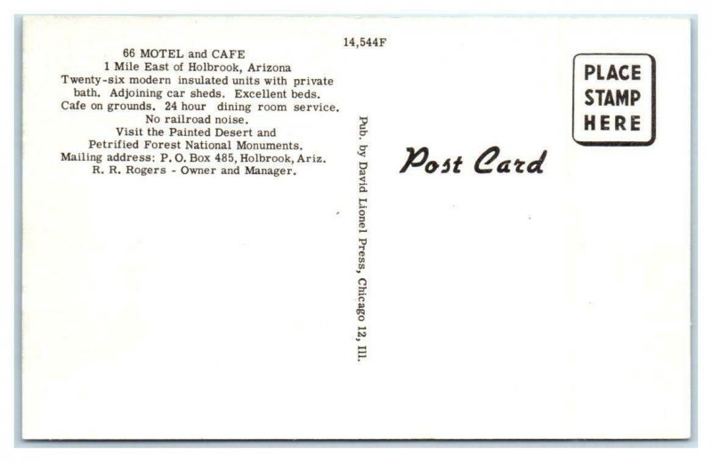 HOLBROOK, AZ ~ Roadside (Route) 66  MOTEL & CAFE  c1940s Car Linen Postcard