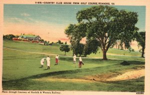 Vintage Postcard Country Club House From Golf Course Roanoke Virginia Asheville