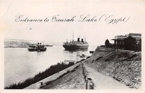 Lake Timsah Egypt Ships Scenic View Entrance Real Photo Postcard AA70113