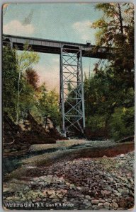Vintage Watkins Glen, New York Postcard RAILROAD BRIDGE w/ 1912 NY Cancel