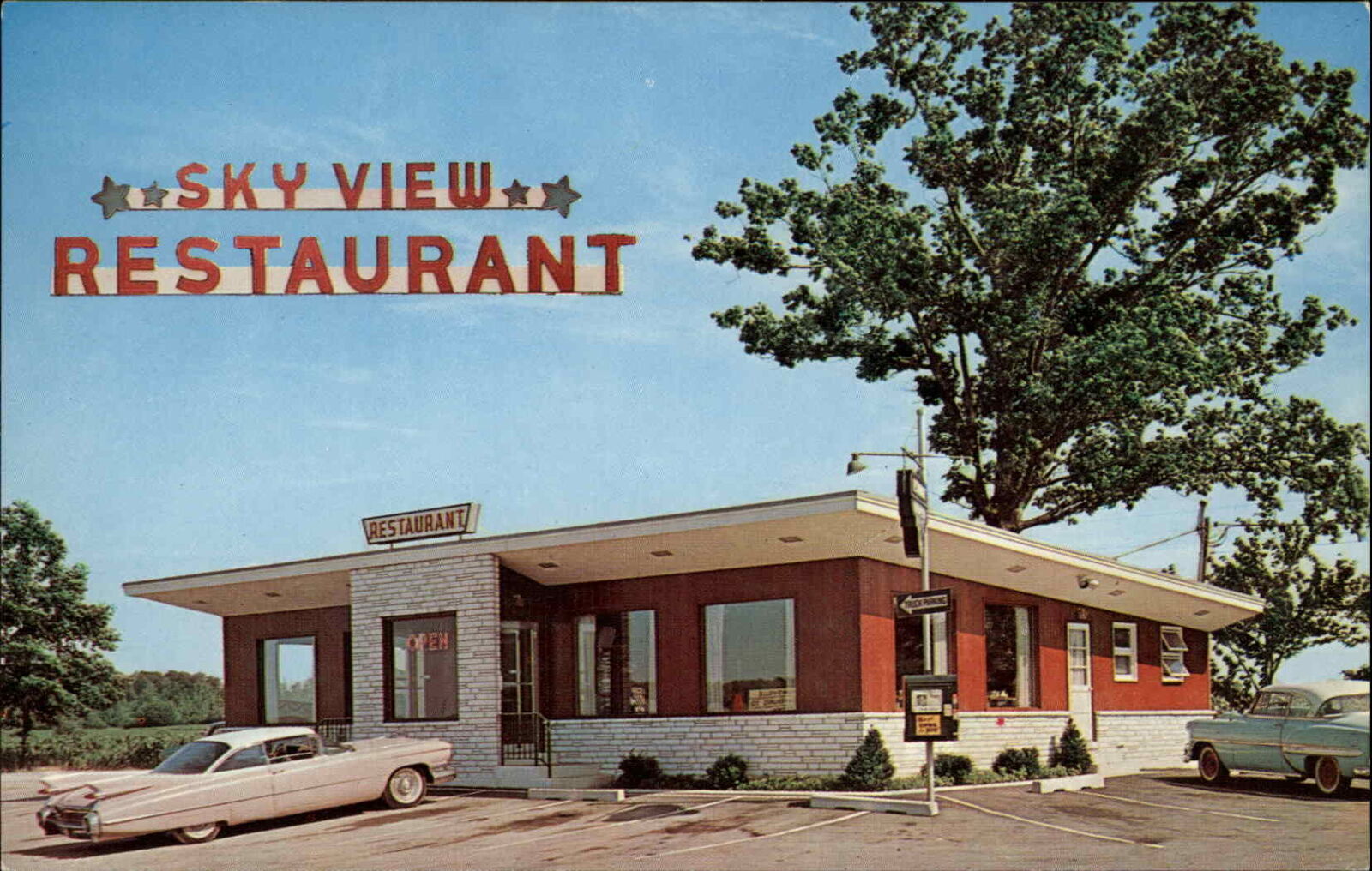 Krumsville PA Sky View Restaurant Classic 1960s Cars Chrome Vintage