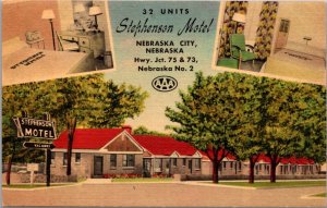 Linen Postcard Multiple Views Stephenson Motel in Nebraska City, Nebraska